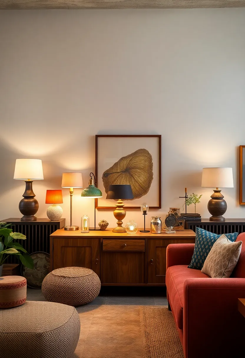group several ⁢small vintage ​lamps ⁣on a sideboard for a layered and inviting⁣ lightscape