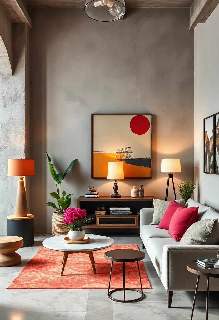 Pair vintage lamps with eclectic wall art to tie together diverse elements seamlessly