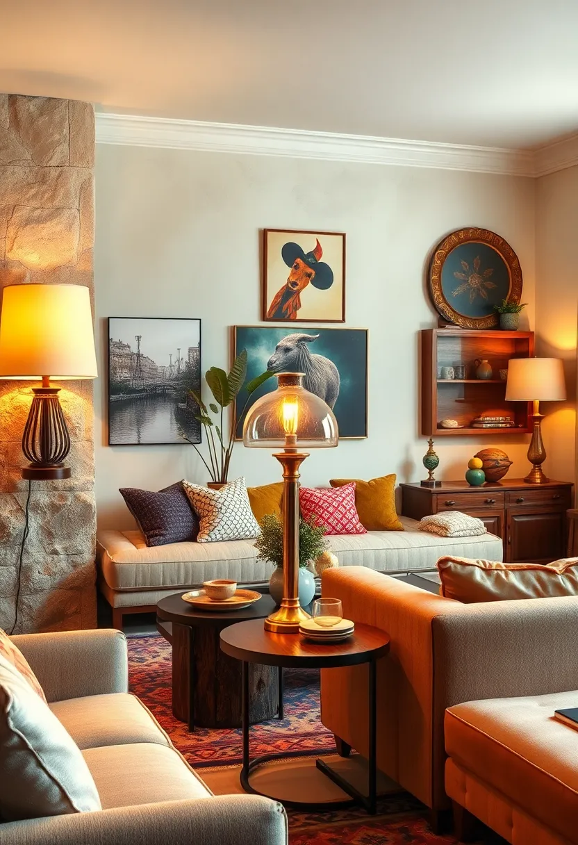 Incorporate vintage brass lamps ⁢with glass accents to add a ⁣touch of elegance to your room