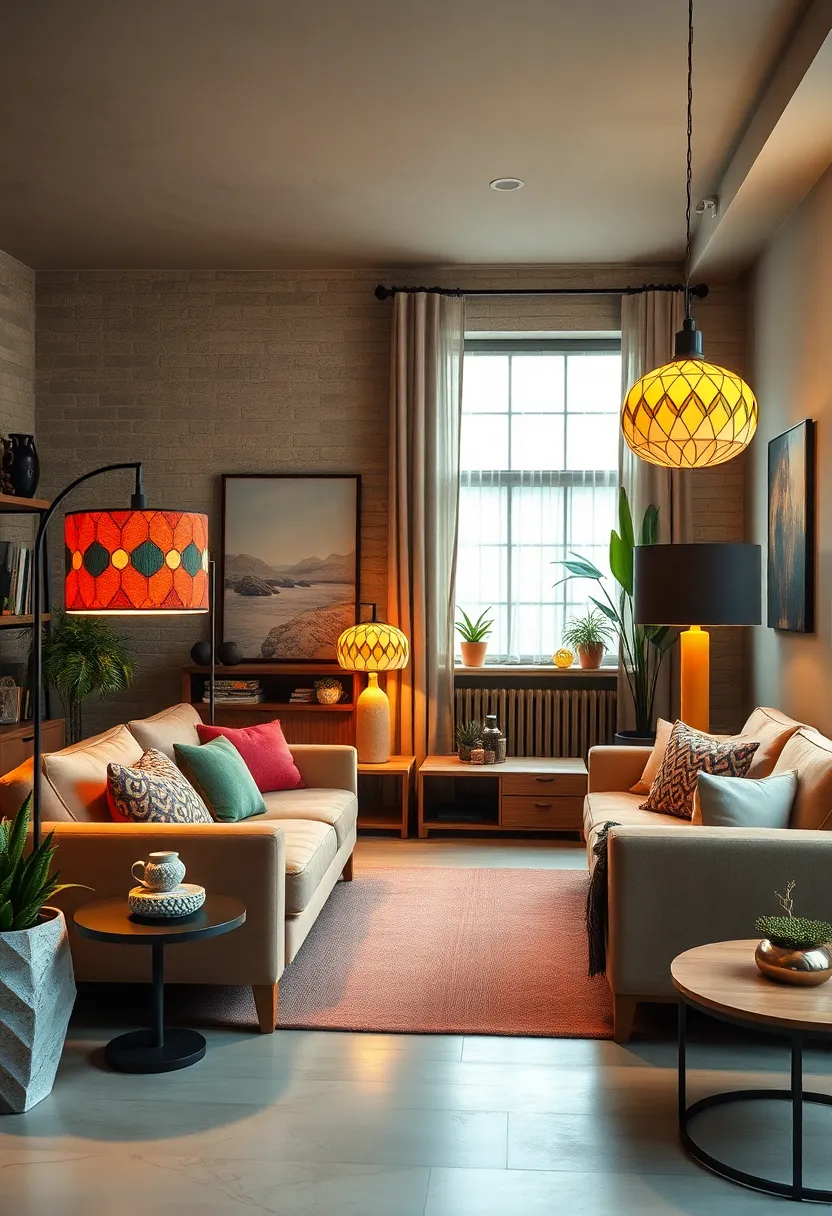 use vintage lamps with bold geometric patterns to⁣ introduce modern flair within an eclectic setup