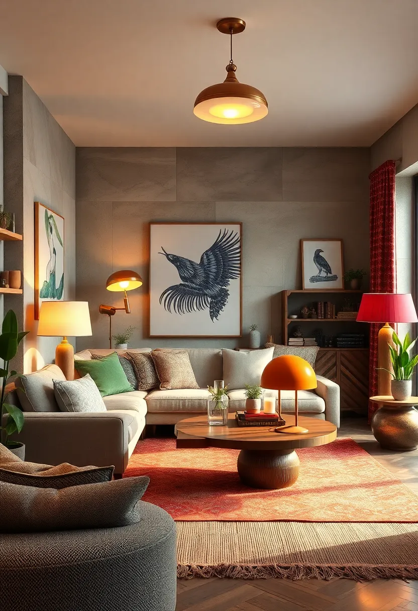 Mix mid-century modern vintage lamps with bohemian textiles for an‌ eclectic melting pot