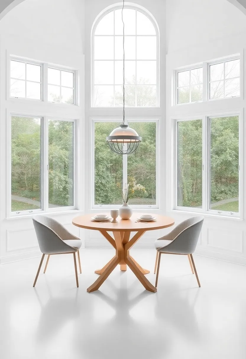 Embracing Minimalist Designs around Bay Windows For A Clean And Modern Dining Room Look