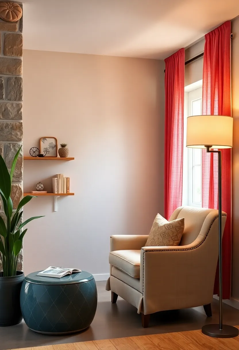 Cozy Reading‍ Nook with a‌ Vintage Armchair and Floor⁢ Lamp