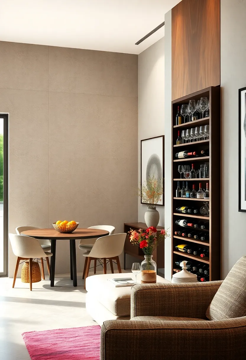 Narrow Wine Rack with Integrated Glass Holders ​for‌ Entertaining