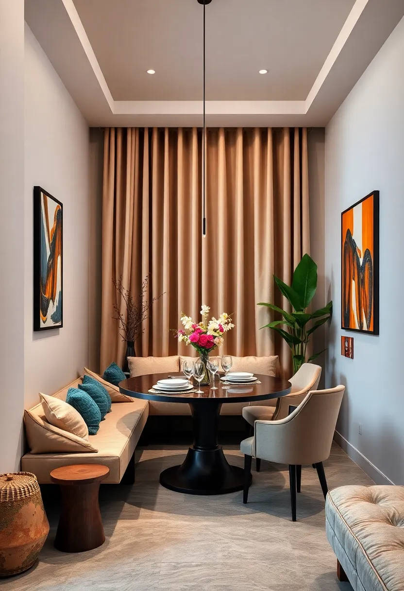 Soft Drapery Panel Framing a Secluded⁣ Dining Alcove