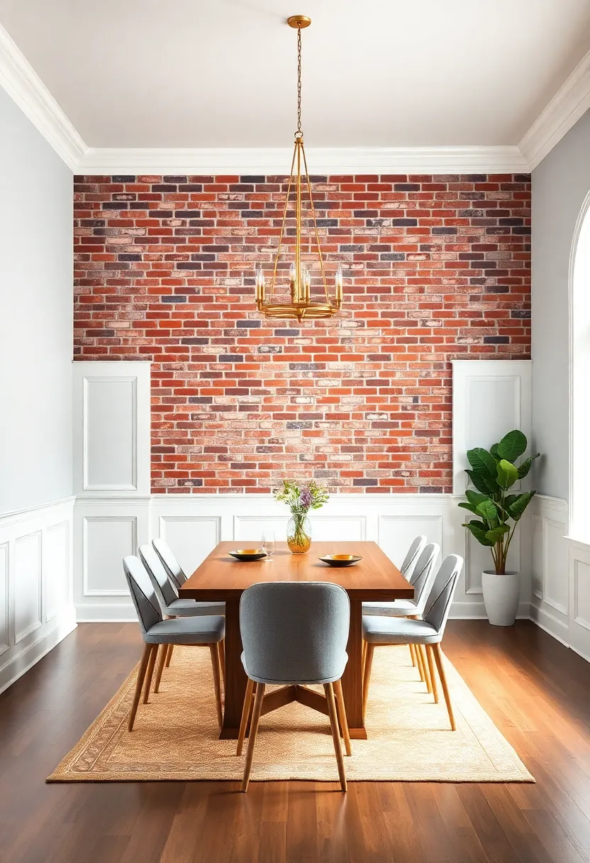 A​ dramatic exposed brick⁣ feature wall ⁢contrasts beautifully with ⁤crisp white wainscoting, enhancing a ‍classic-meets-rustic vibe