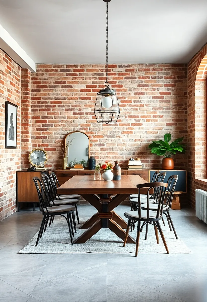 an eclectic mix ⁢of ⁤vintage chairs and rustic wooden table pairs ⁣seamlessly with the⁤ aged texture of exposed brick, adding⁣ character to the dining room