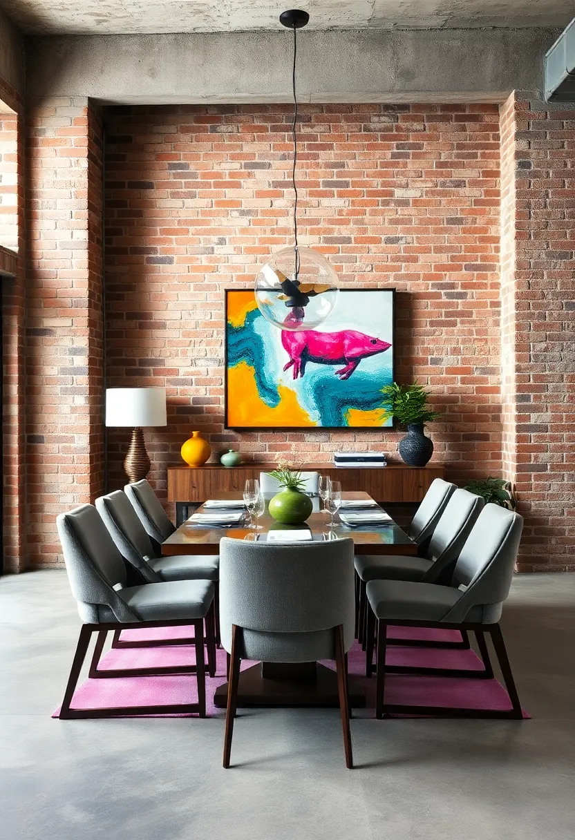 In this urban loft dining space,exposed brick serves as a textured canvas for vibrant‍ artwork and sleek,modern furnishings