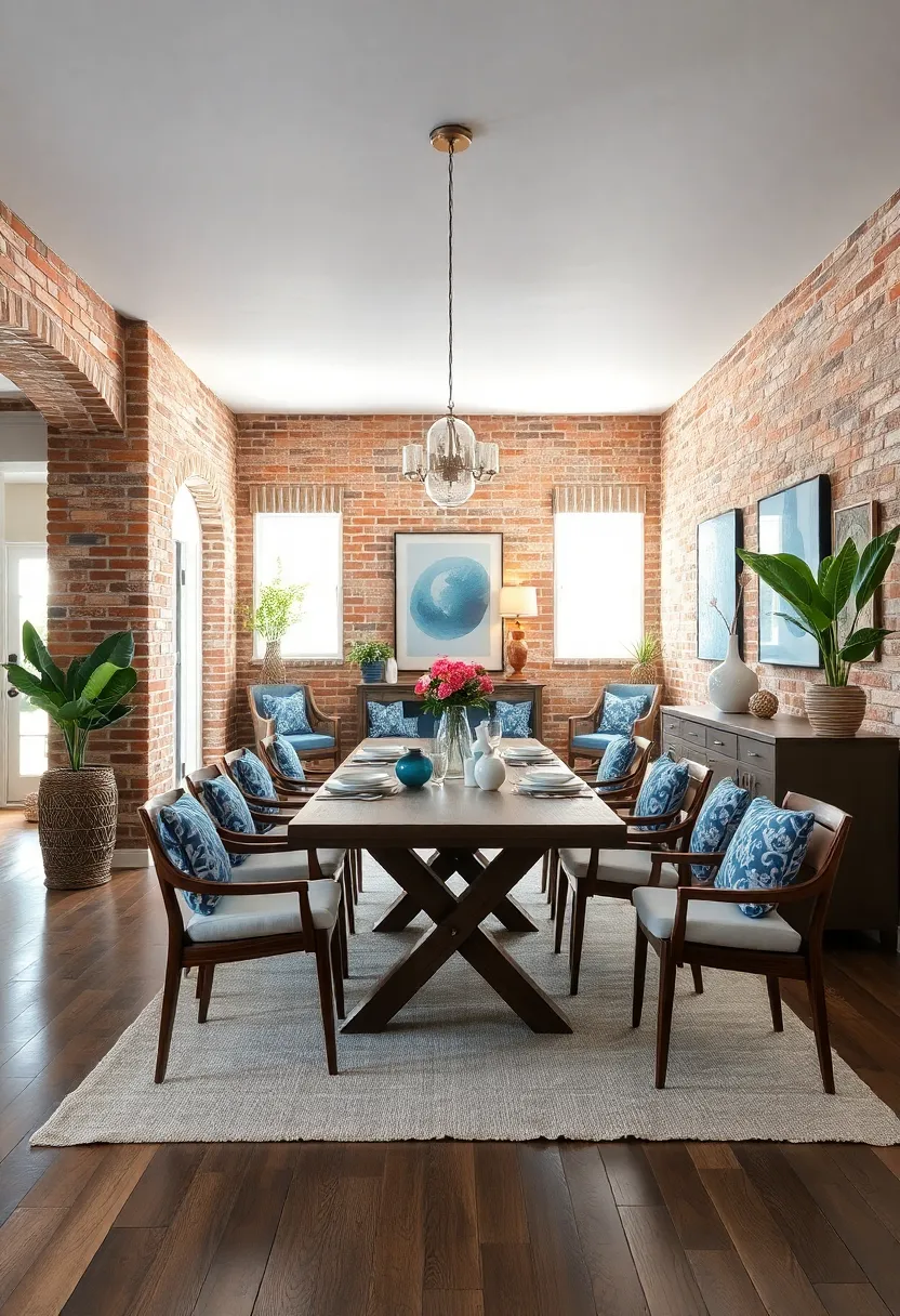 The warmth of exposed⁣ brick walls complements a laid-back,coastal-inspired dining room with weathered blue ⁤accents and ⁣linen fabrics