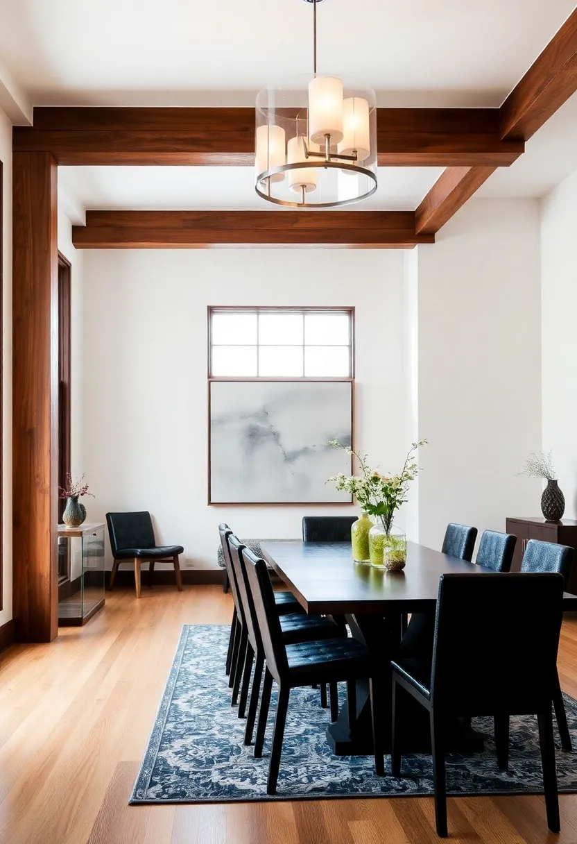 Mix and match: Combine wooden beams with contrasting materials like metal or glass to create a dynamic, contemporary look