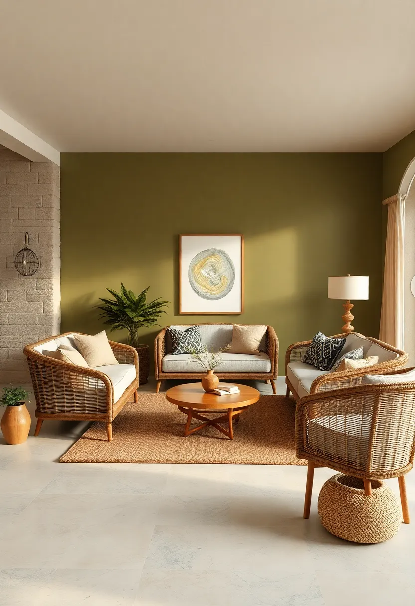 Embrace⁤ Natural Tones by Pairing Wicker Furniture with Warm Beige and Olive Green Walls