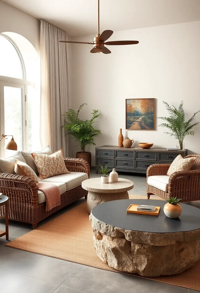 Balance Wicker’s texture with Smooth Stone or Slate Coffee Tables