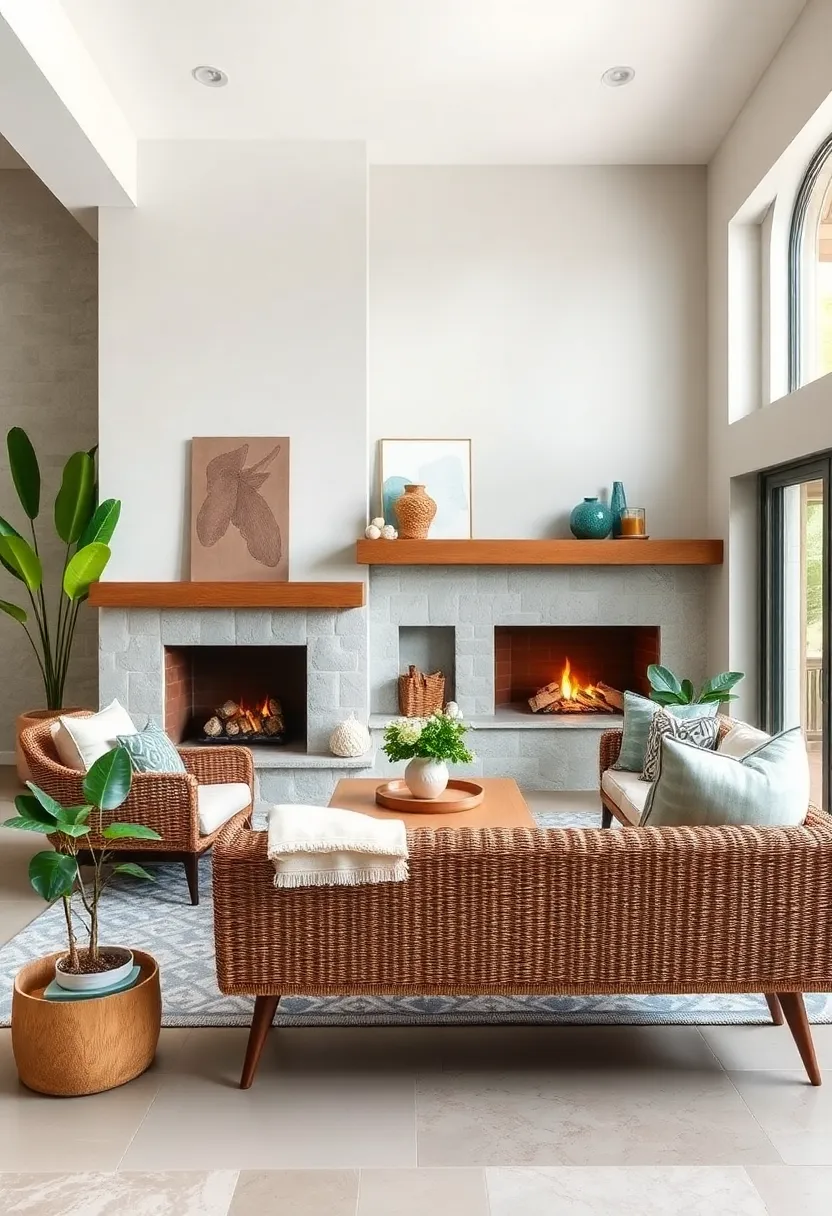 Position⁢ a Wicker Bench Near a Fireplace for a⁢ Functional and Inviting Touch