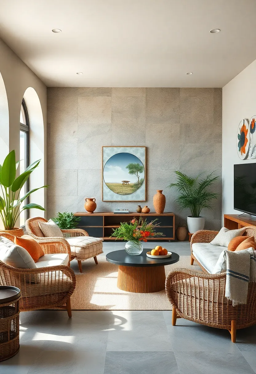 Enhance Airiness by Keeping the space Light and​ Open, Letting Wicker’s Texture Shine