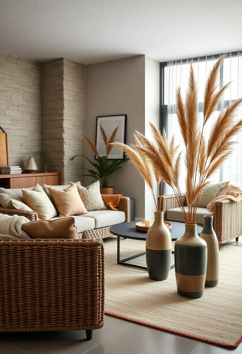 Display Ceramic Vases with Dried Pampas Grass to Enhance the Nature-Inspired Vibe