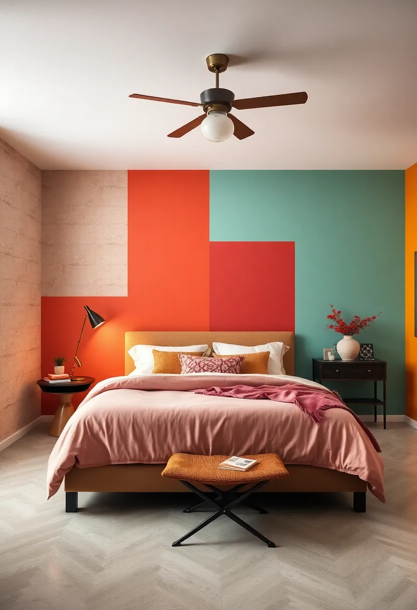 The charm of Color-Blocked Walls Paired with Bold Retro Wallpaper as‌ a Design ⁤Focal Point