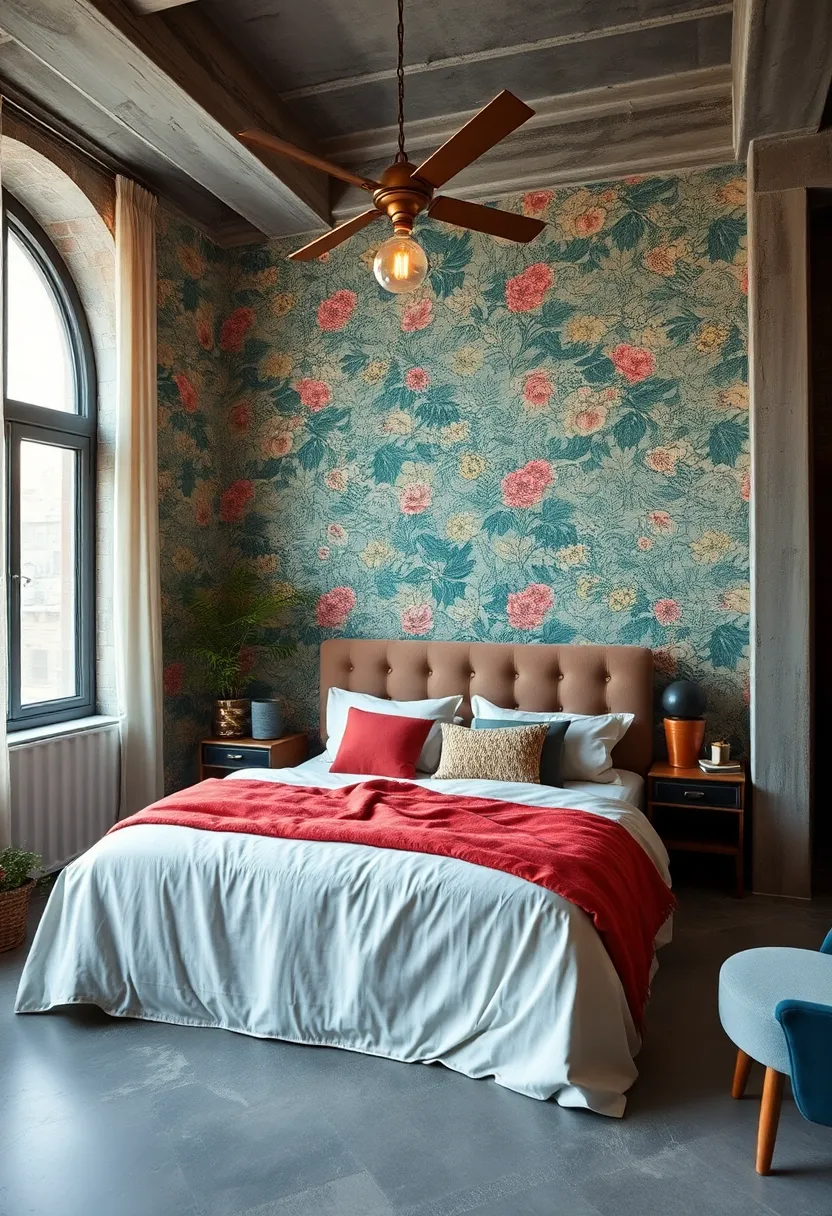 Eclectic Bedroom Vibes Achieved Through Mixing Vintage ⁢Lighting Fixtures with‌ Bold Wallpaper