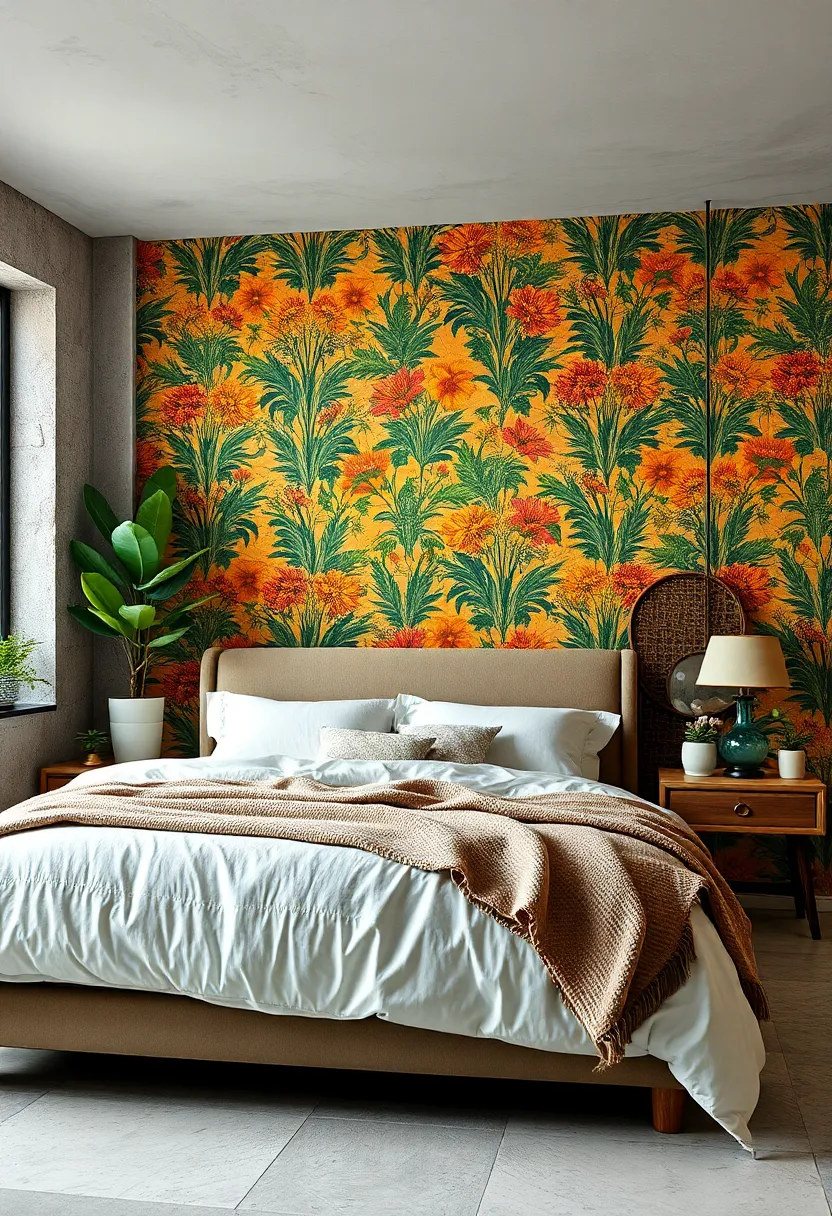Incorporating natural Elements Like Plants to Soften the ⁤Impact of Energetic retro‍ Wallpaper