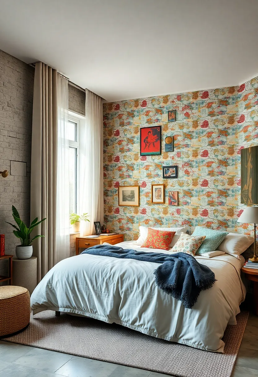 An Inviting Reading Nook with Funky Retro Prints Creating a Unique Bedroom Corner
