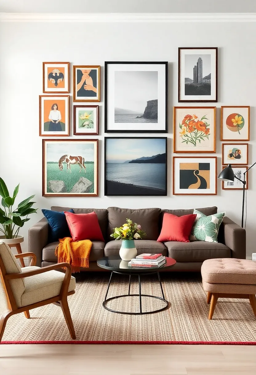 gallery Wall Extravaganza: Curate a collection of your favorite art pieces, mixing framed paintings, photographs, and unique prints to create a stunning focal point that reflects your personality