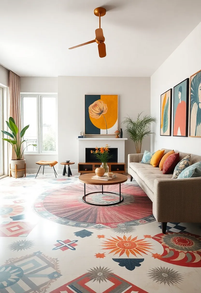 Floor Art: Don’t forget the floor—consider paint or temporary wallpaper that adds artful patterns at ground level, enhancing the visual journey across your space