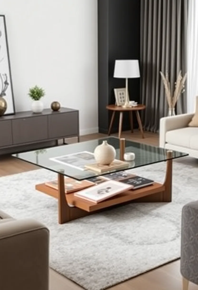 Art-Based Coffee Table: Find or create a coffee table that features a glass top and a collection of curated art underneath for a unique display that sparks conversation