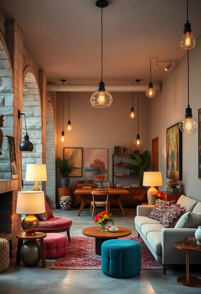 Incorporate vintage lighting fixtures alongside sleek, minimalistic lamps to create visual interest