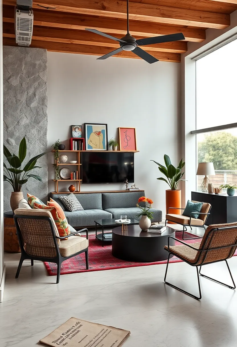 Choose a statement retro wallpaper on one wall balanced by clean, white surfaces elsewhere