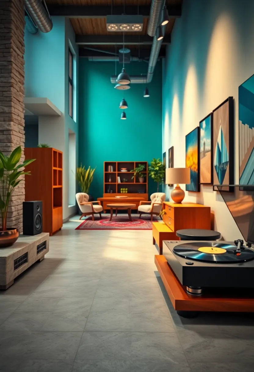 Blend classic vinyl record players or turntables with the latest smart speakers for tech harmony