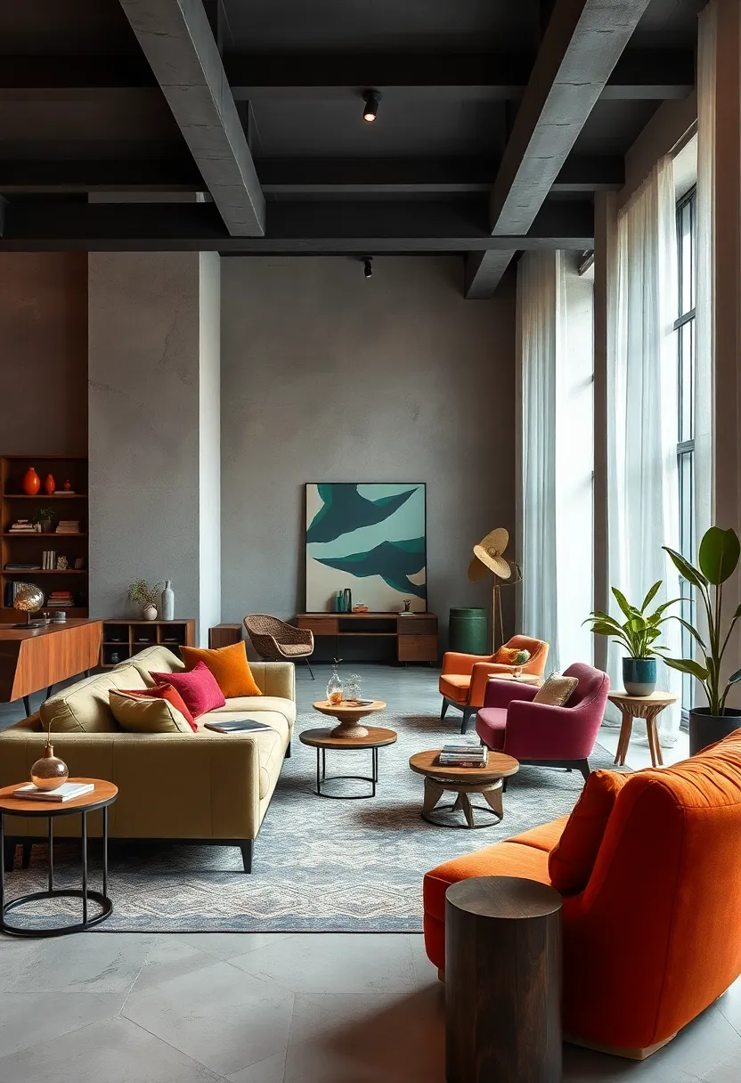 Choose bold, sculptural furniture pieces that reference retro styles but with modern materials