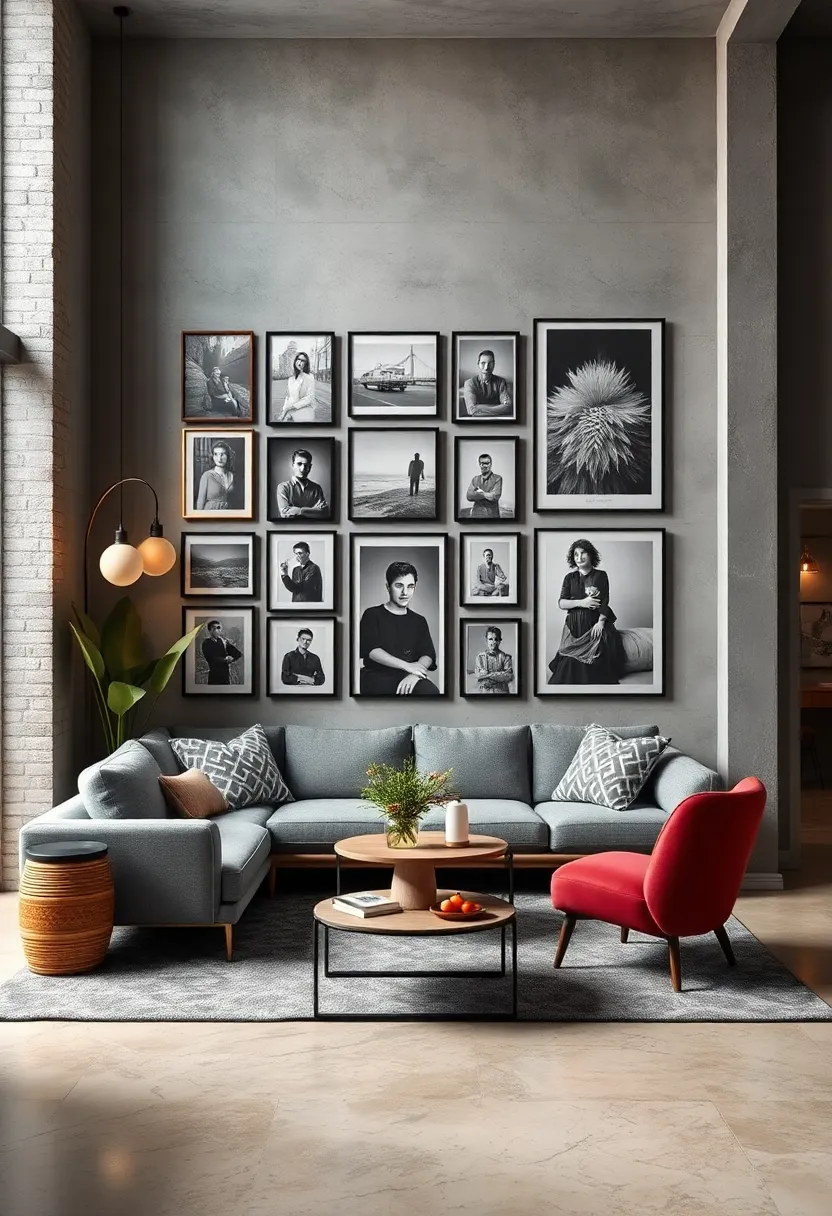 Create a gallery wall mixing black-and-white vintage photos with contemporary art prints
