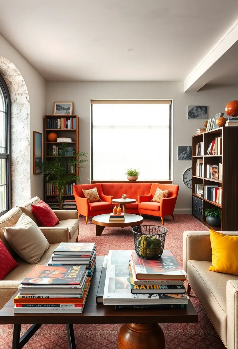 Display a mix of retro books and contemporary design magazines to inspire ongoing creativity