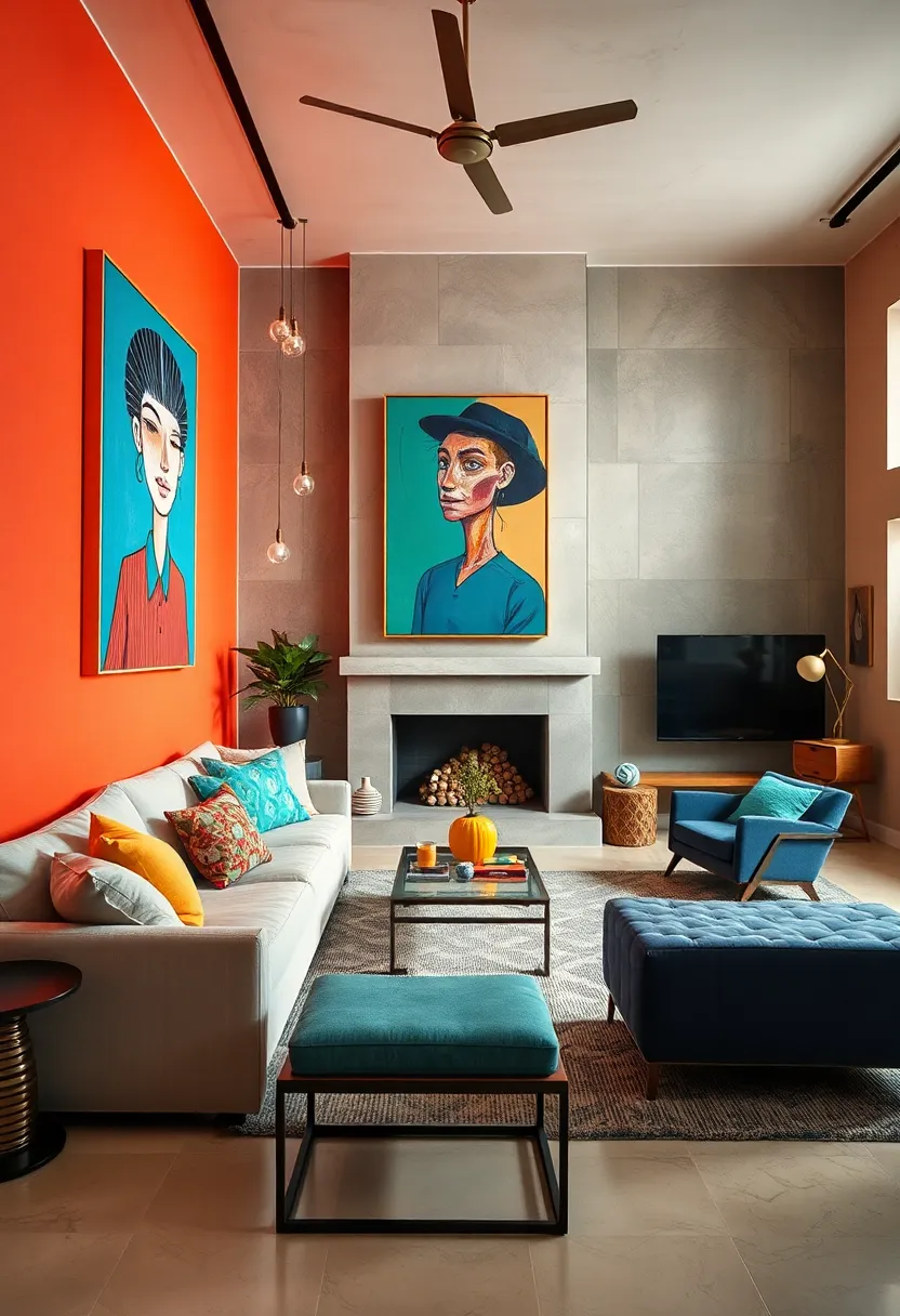 Combine Quirky Figurative Art with bold Color Blocking​ on Walls for maximum Visual Impact