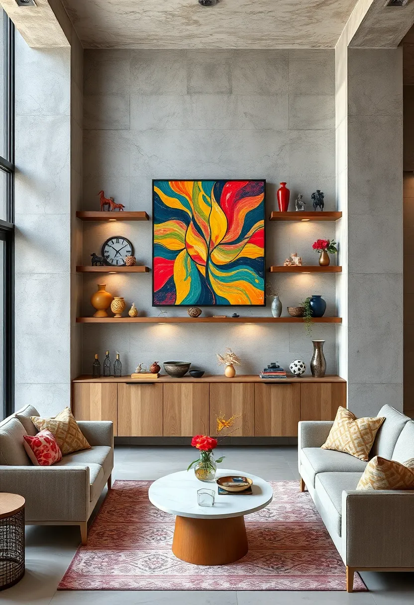 Incorporate Floating ⁤Shelves Displaying Rotating Colorful Artifacts and Miniatures