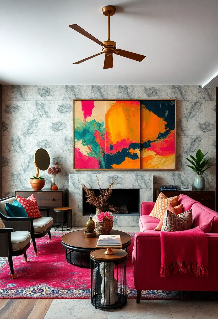 Layer Large, Eye-Catching Canvases Over⁤ Patterned Wallpaper to​ Amplify Color and ‌Depth