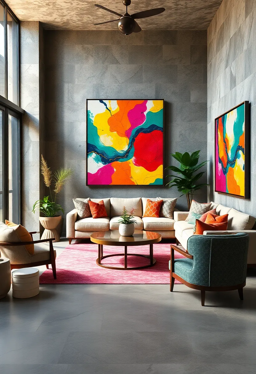 Mix and Match Bold Patterns with Abstract⁣ Paintings to Create a Dynamic Visual Experience
