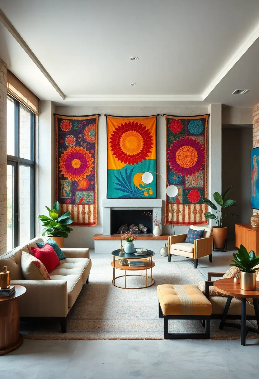 Mix Traditional Tapestries with Bold, Contemporary Artworks to Create Layered, Colorful⁣ Walls