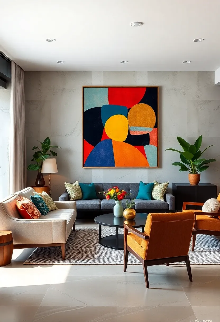 Pair Bold, Geometric Art with Mid-Century Modern Furniture for ⁤a Playful Yet Polished Look