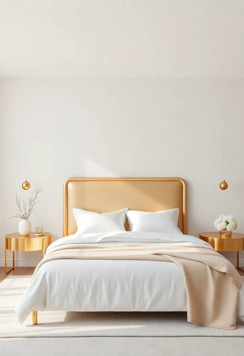 Embrace Minimalism: A sleek, low-profile bed frame with a polished gold headboard can add a touch of elegance without overwhelming the space