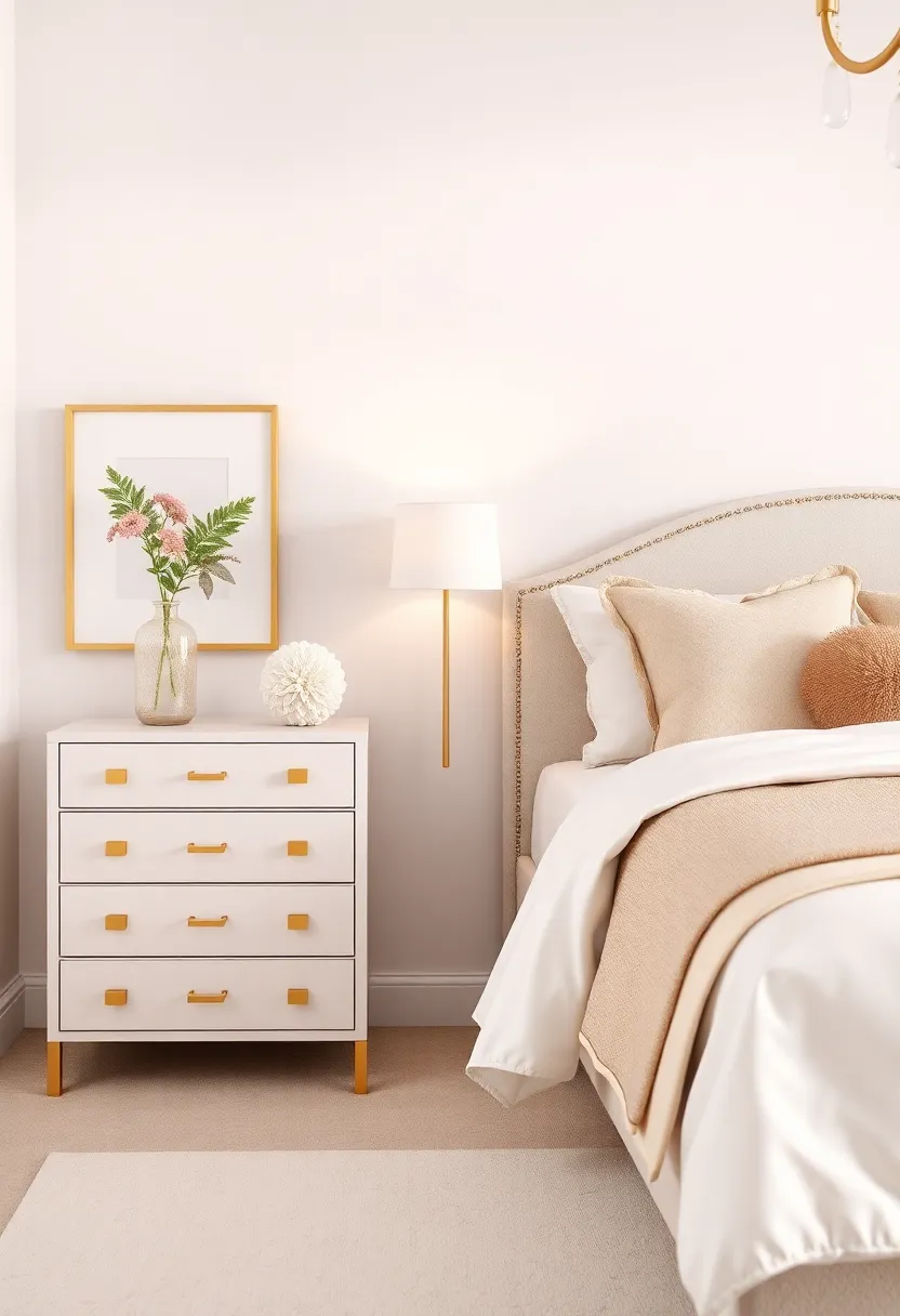 Gold Trimmed Furniture: Select nightstands or dressers with gold hardware or accents for a refined look that elevates the overall decor