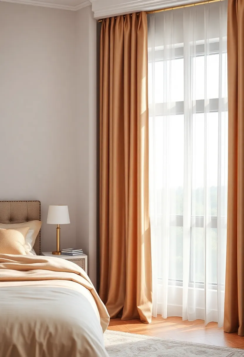 Elegant Curtains: Hang luxurious floor-to-ceiling curtains in a rich fabric with subtle gold threading to frame the windows beautifully