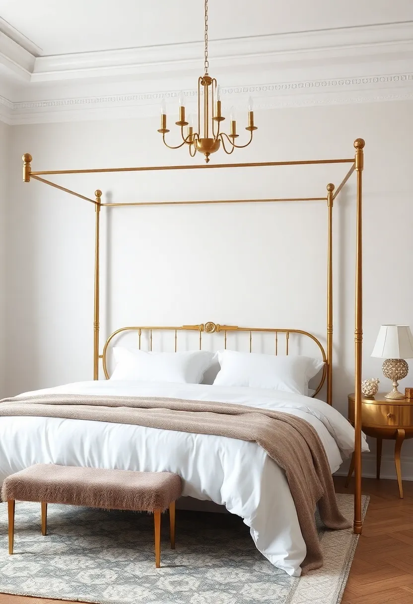 Unique bed Frames: Consider a four-poster bed with delicate gold accents, offering a touch of grandeur without being too ostentatious
