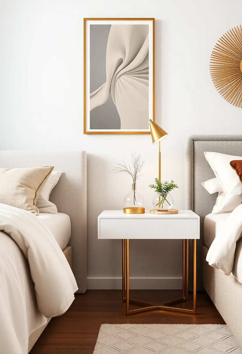 Artistic Bedside Tables: Find nightstands with artistic gold legs or bases that add an unexpected, stylish twist to traditional designs