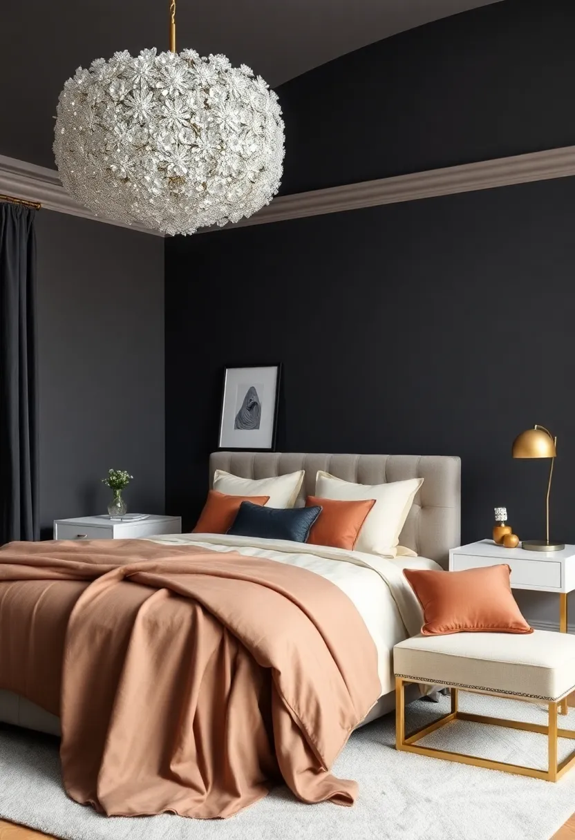 Rich Color Palettes: Pair dark, moody wall colors with gold accents for a dramatic and sophisticated atmosphere that feels both inviting and glamorous