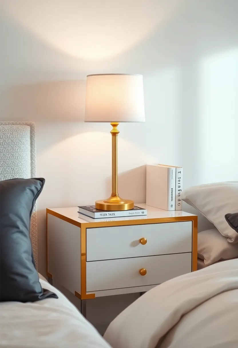 Nightstand Styling: Curate your nightstand with a beautiful gold lamp and a few chic books, creating an elegant, functional display