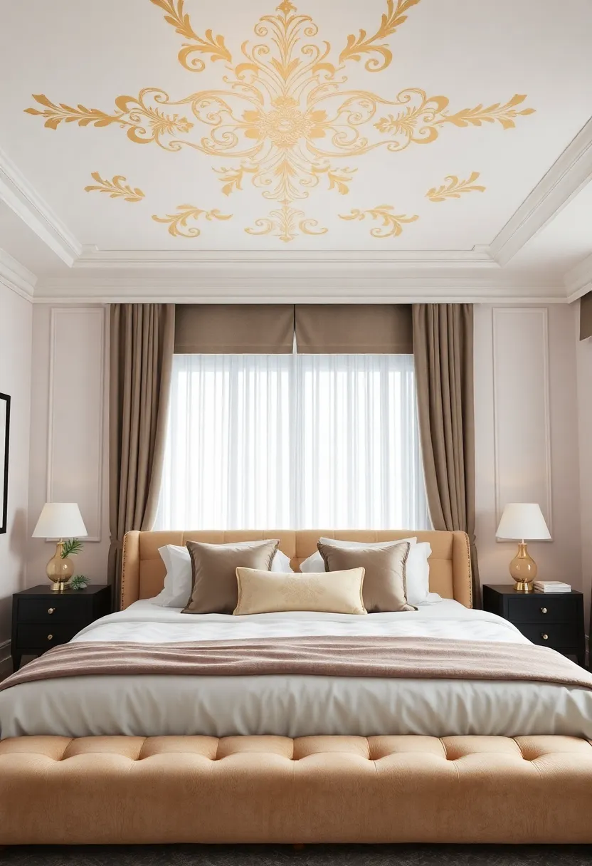 Decorative Ceiling Treatments: Enhance the room’s ceiling with gold-painted designs or stenciling for a unique architectural element