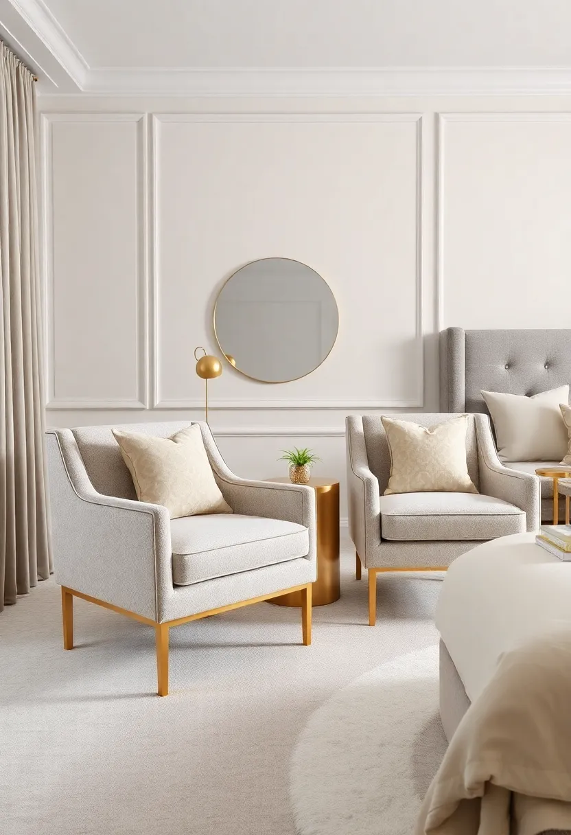 Accent Chairs: Choose upholstered accent chairs with gold legs or trim,adding a chic seating option that complements your decor