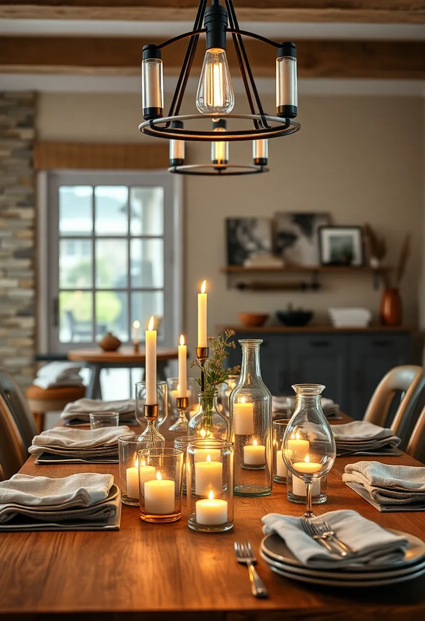 A Collection of Farmhouse Glassware Reflecting Candlelight on a Cozy Evening Table