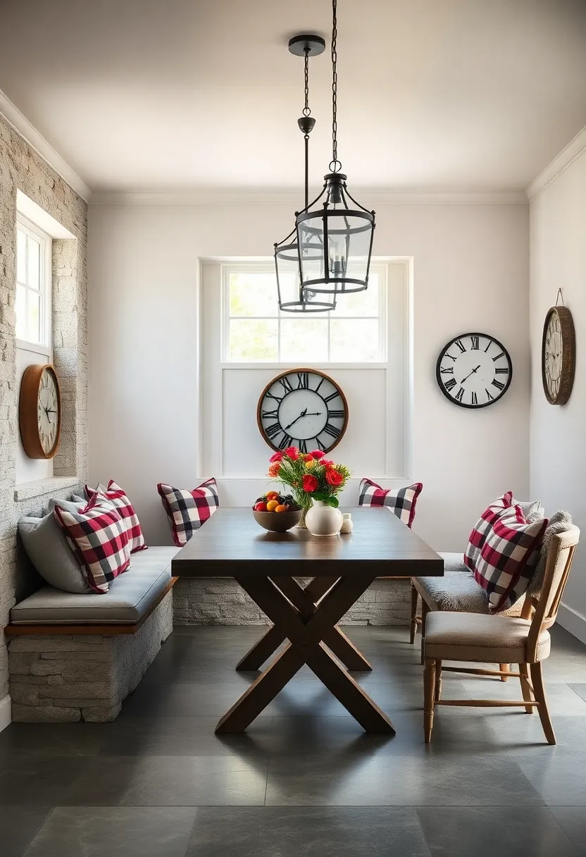 Cozy Nooks with Plaid Throw Pillows and Antique Clocks Creating Timeless Comfort