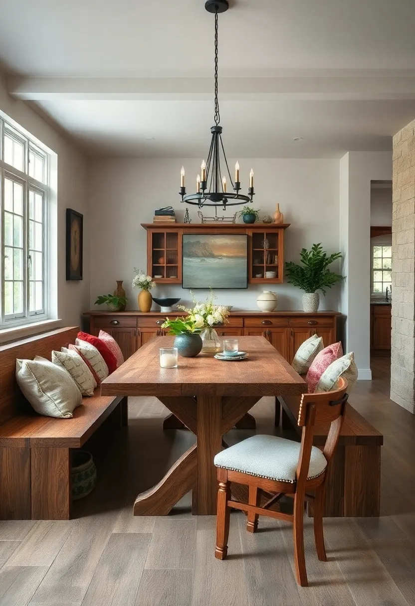 Embracing Imperfect Charm with Reclaimed Wood Benches and Vintage Cushions